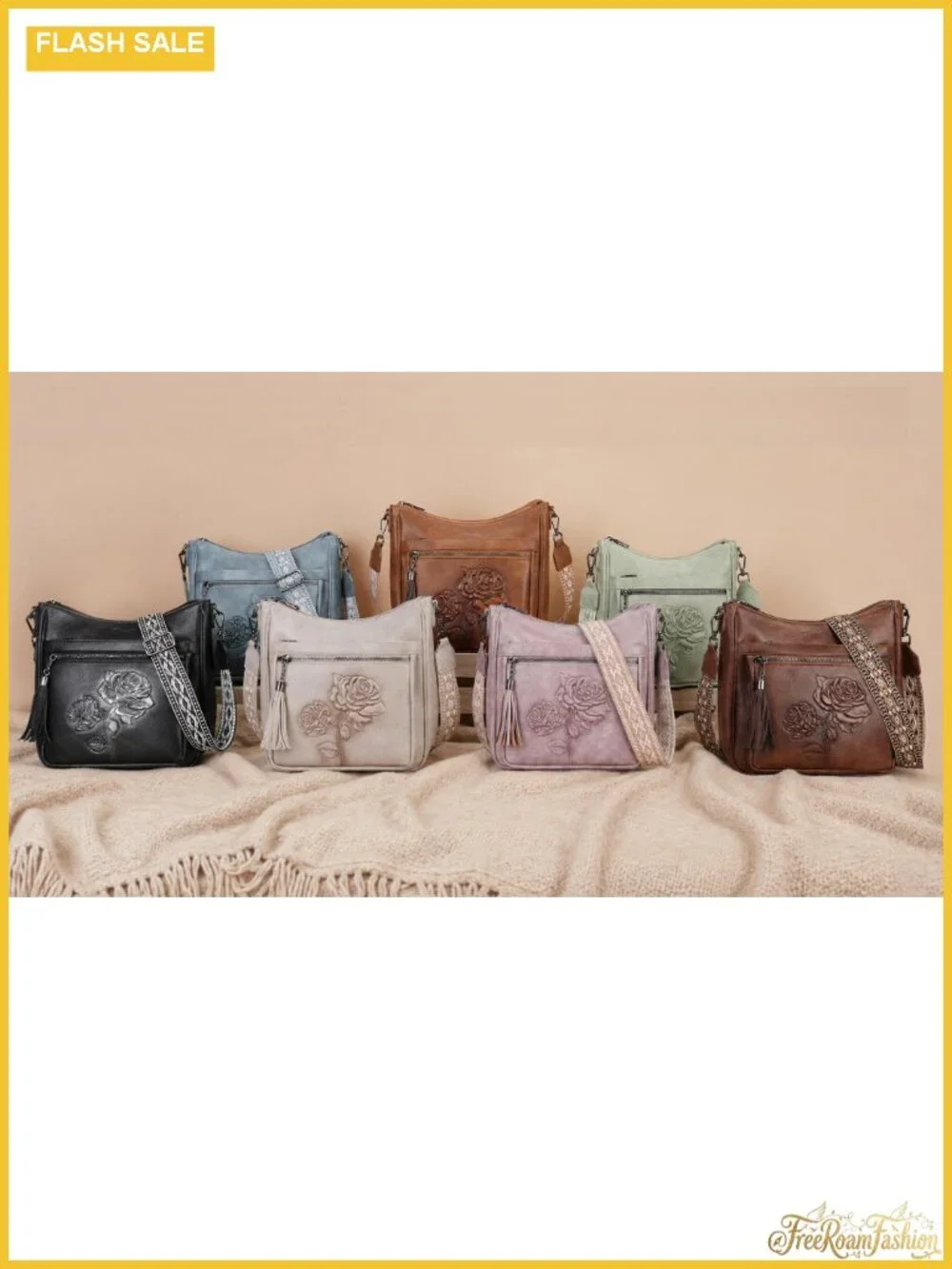 Vegan Leather Hobo Crossbody Bag with Floral Embossed Pattern, Adjustable